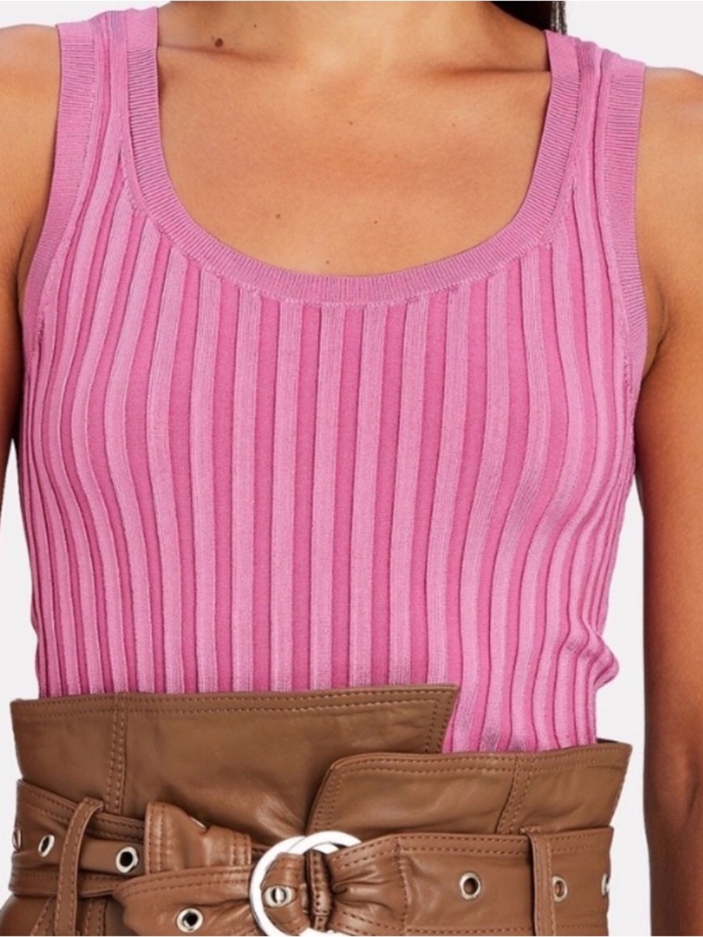 Veronica Beard Ribbed Knit Scoop Neck Wide Strap Slim Fit Stretch Tank Top M